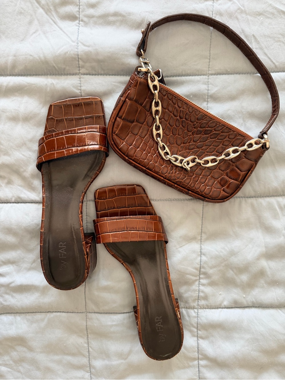 BY FAR | Chocolate Low Heel Croc Sandal